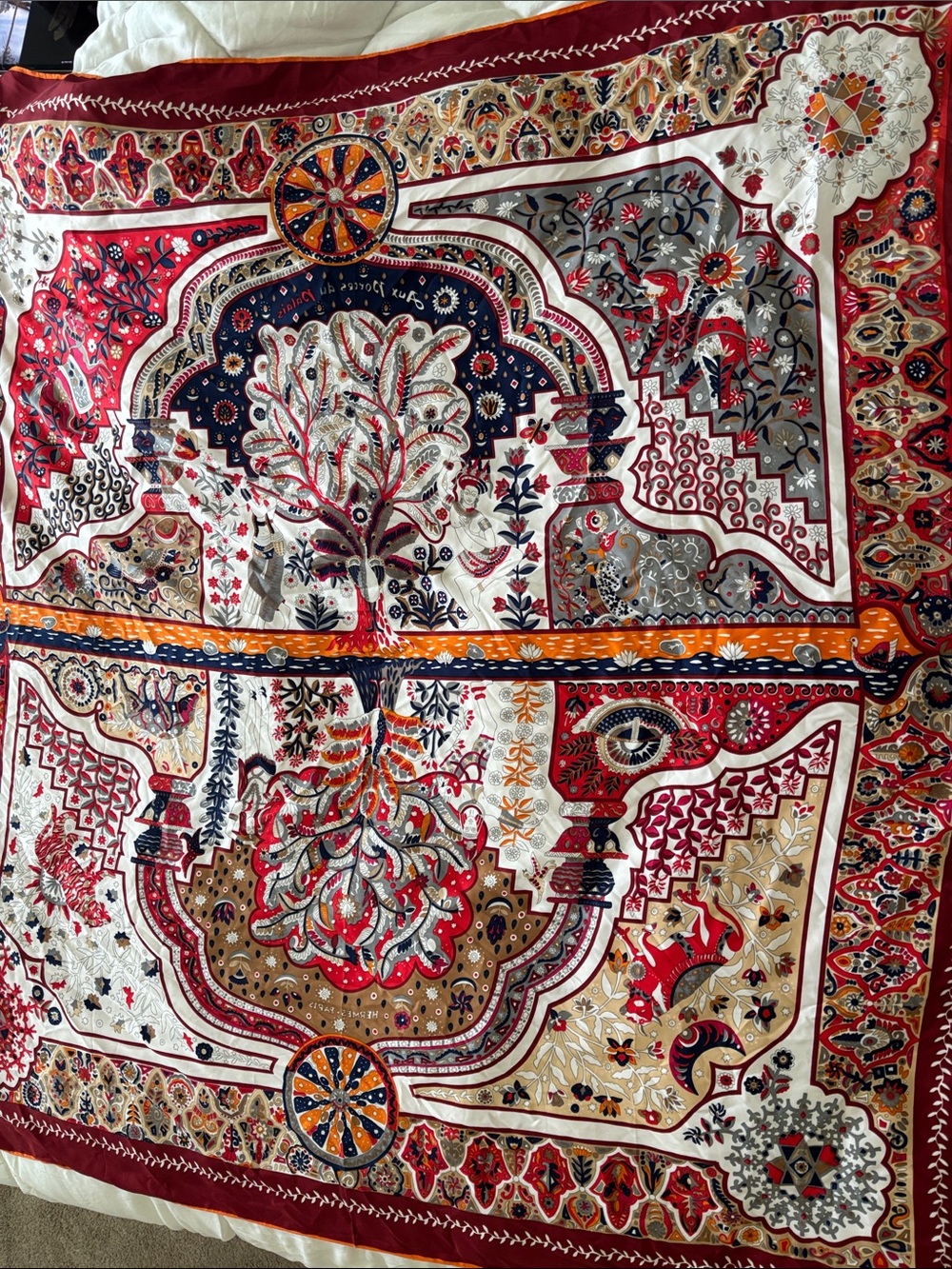 Sassy Jones Red Navy Gold Bohemian Floral Tapestry scarf